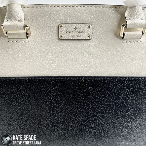 KATE SPADE GROVE STREET LANA LEATHER SATCHEL IN BLACK/CREAM WITH CROSSBODY STRAP - Picture 5 of 14